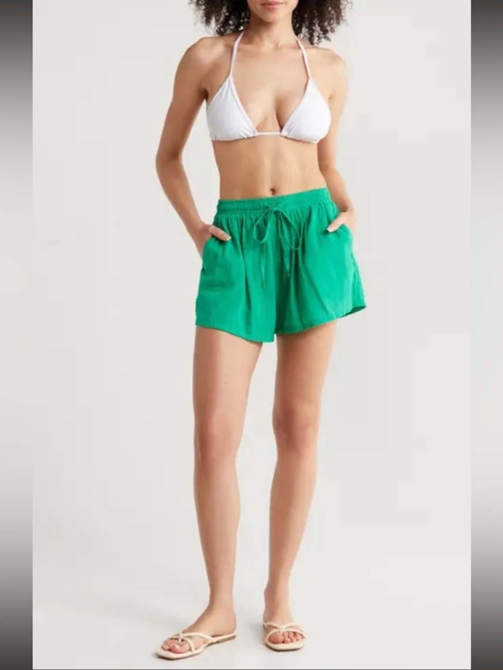 NWT Elan Gauze Raw Hem Shorts Lightweight Rayon Bright Green Size M